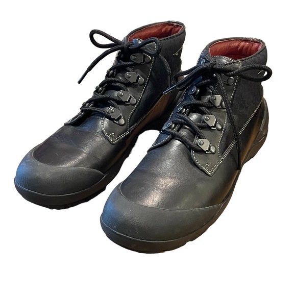 NWOT Coach Dyanne blk leather/rubber lace up moto/hiking boots. . Sz8.5 - Picture 1 of 16